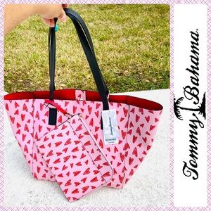 🆕 Tommy Bahama pink red hearts reversible bag